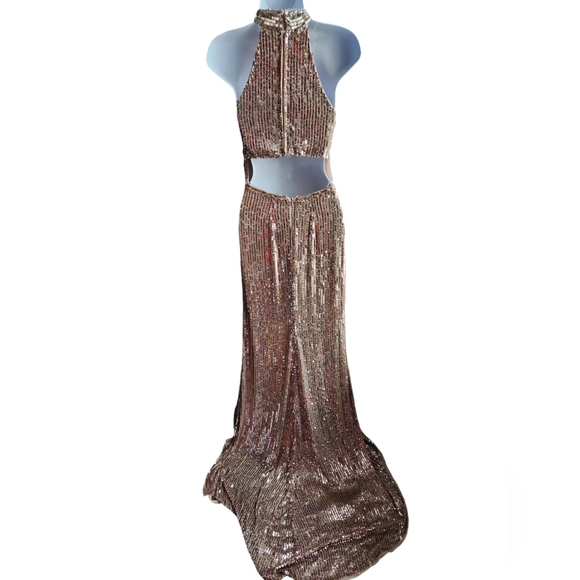 NWOT Sherri Hill Rose Gold/Light Pink Sequin Dress Prom Pageant Size 00 - Picture 5 of 9